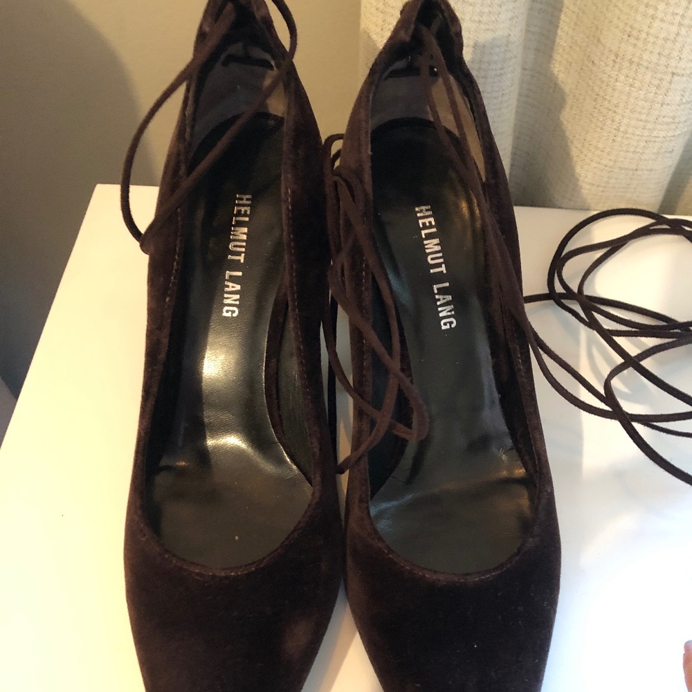 Helmut Lang Velvet brown lace-up pumps Size 7.5